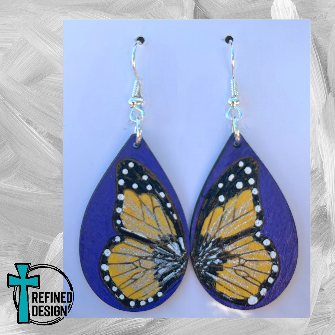 Purple, Yellow & Black Butterfly Earrings