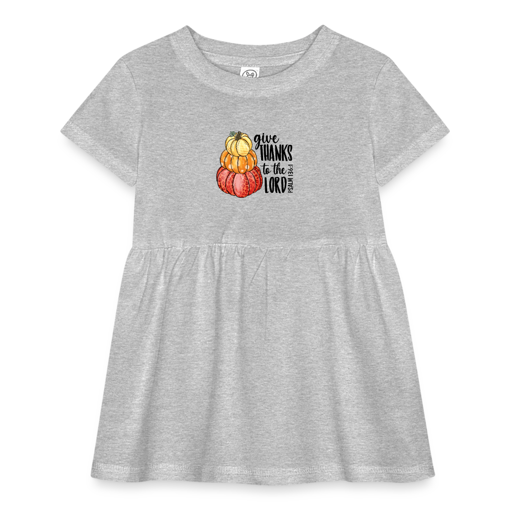 "Give Thanks to the Lord" Infant Baby Rib Dress - heather grey