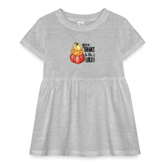 "Give Thanks to the Lord" Infant Baby Rib Dress - heather grey