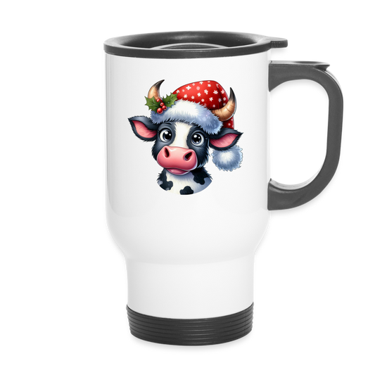 "Moo-ey Christmas Cow" Travel Mug - white