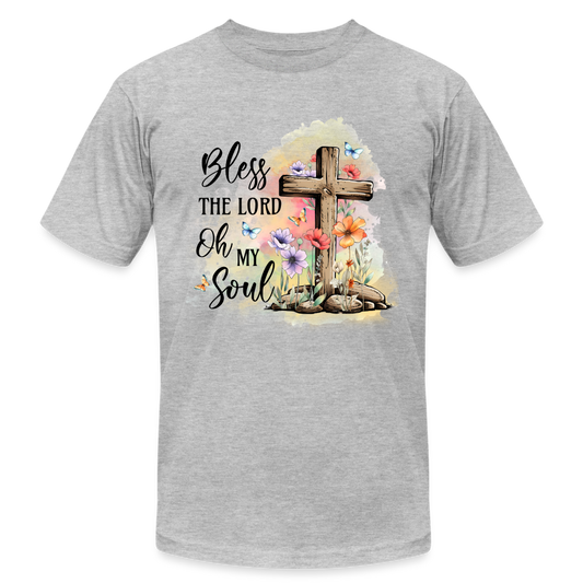 "Bless the Lord Oh My Soul" Unisex Jersey T-Shirt by Bella + Canvas - heather gray