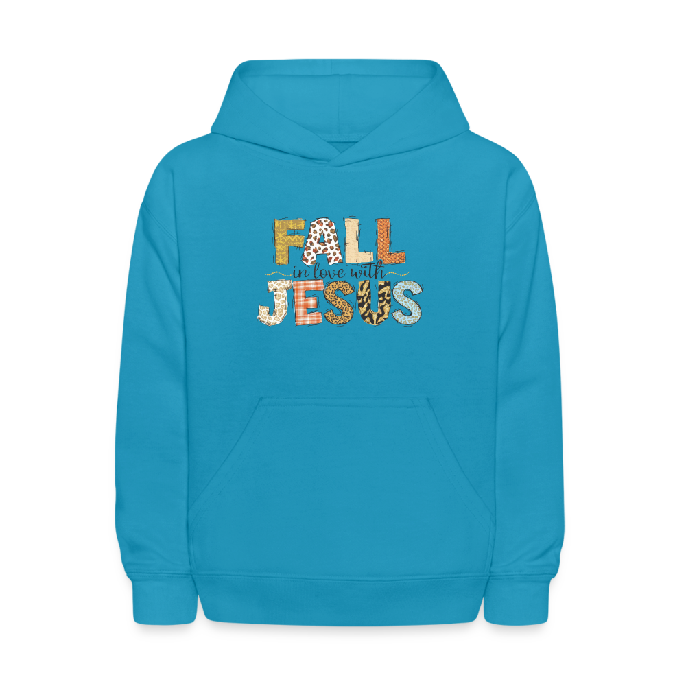 "Fall in Love with Jesus" Kids' Hoodie - turquoise