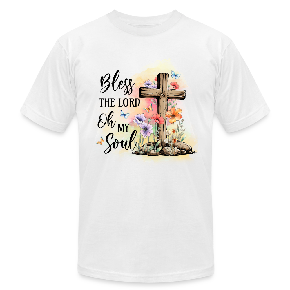 "Bless the Lord Oh My Soul" Unisex Jersey T-Shirt by Bella + Canvas - white