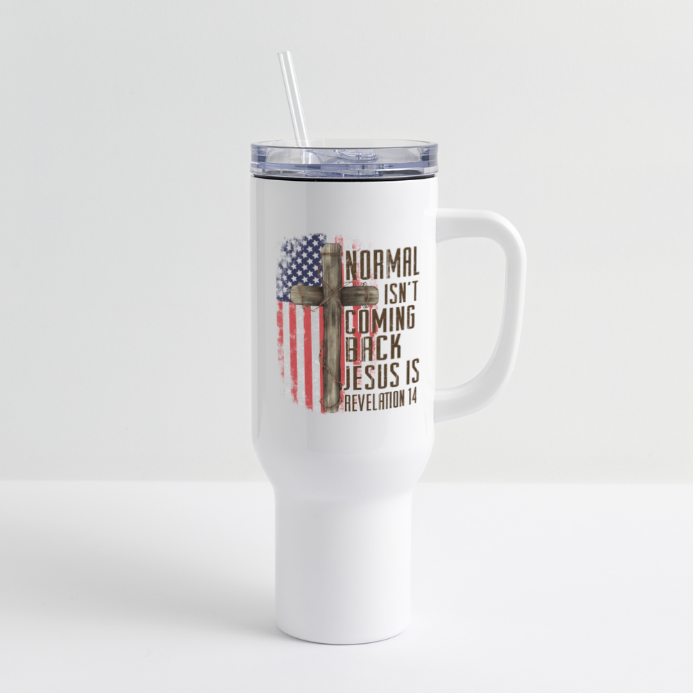 "Normal Isn't Coming Back" Dual-Handed 40 oz Travel Tumbler - white