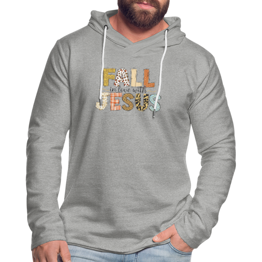 "Fall in Love with Jesus" Unisex Lightweight Terry Hoodie - heather gray