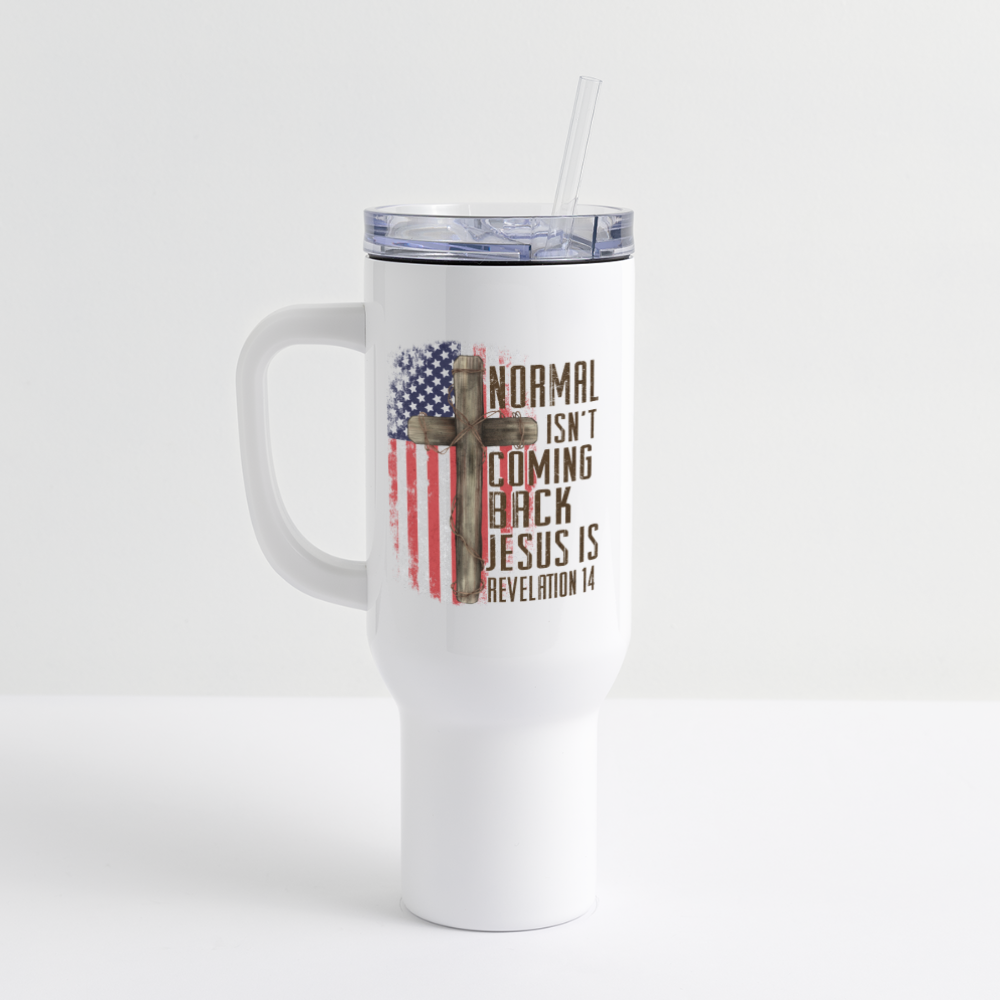 "Normal Isn't Coming Back" Dual-Handed 40 oz Travel Tumbler - white