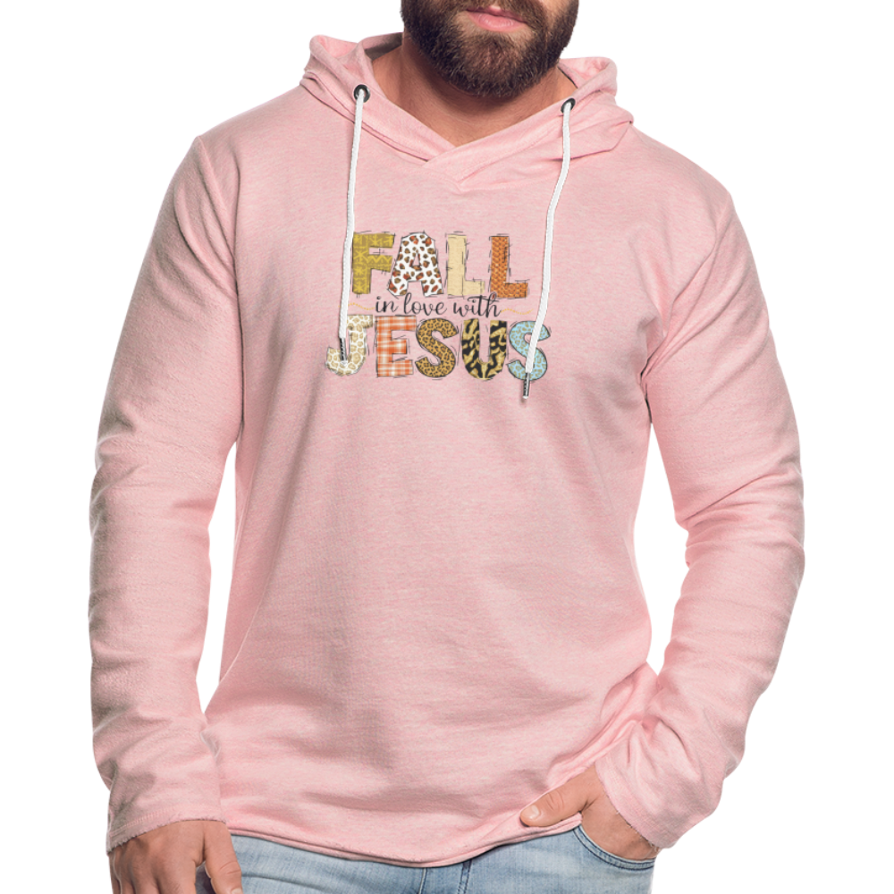 "Fall in Love with Jesus" Unisex Lightweight Terry Hoodie - cream heather pink