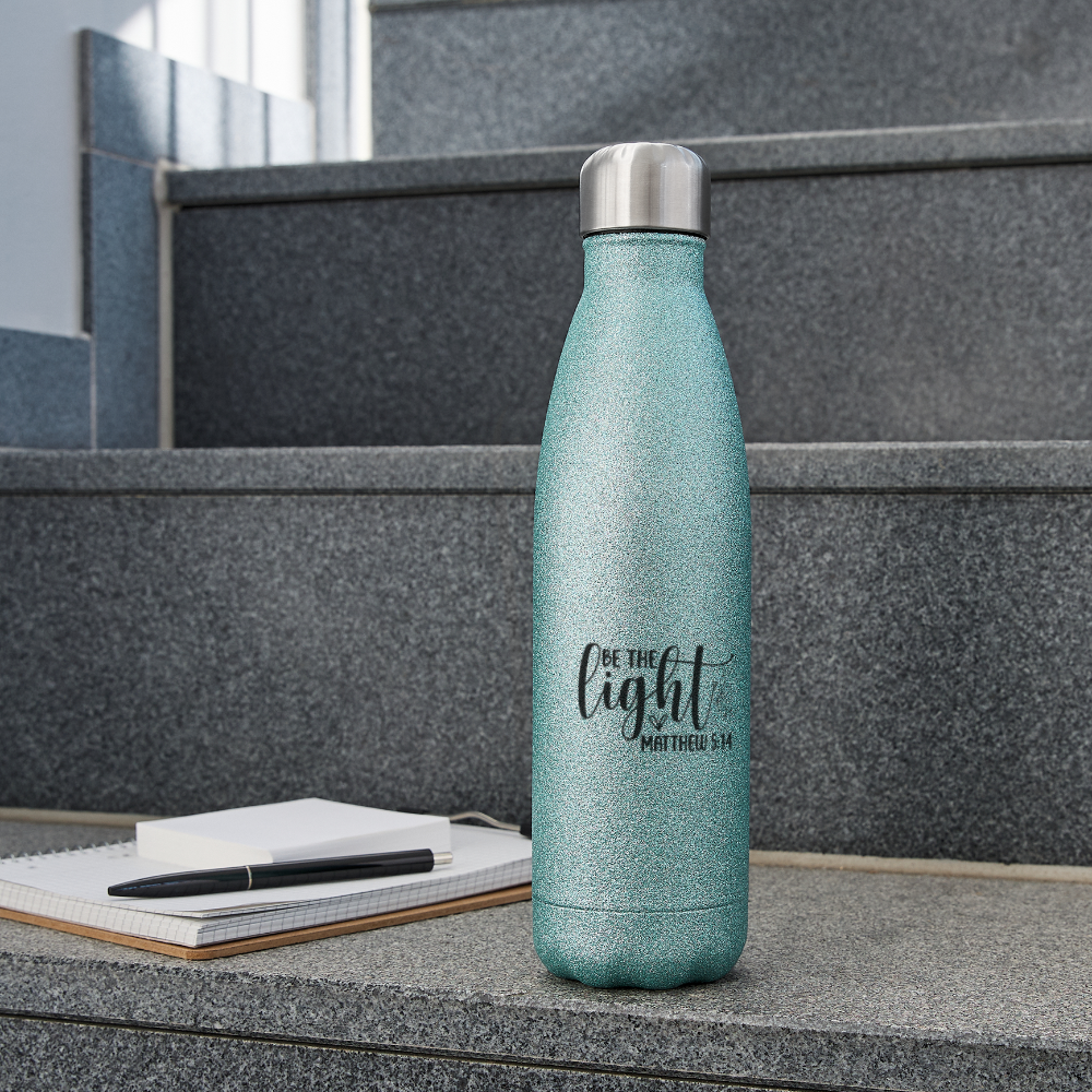 "Be The Light" Insulated Stainless Steel Water Bottle - turquoise glitter