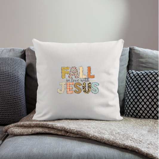 "Fall in Love with Jesus" Throw Pillow Cover 18” x 18” - natural white