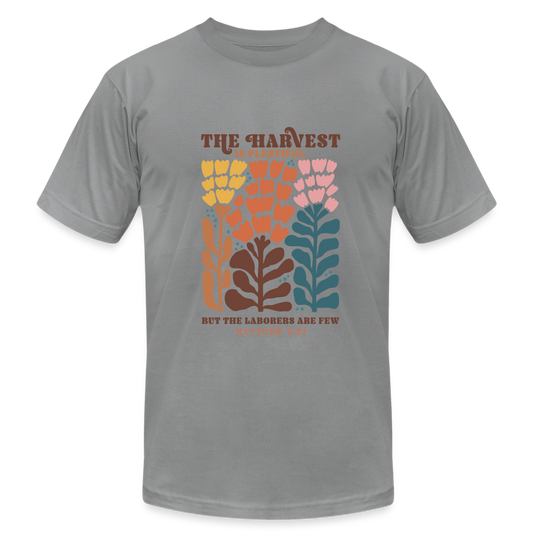 "The Harvest is Plentiful" Unisex Jersey T-Shirt by Bella + Canvas - slate