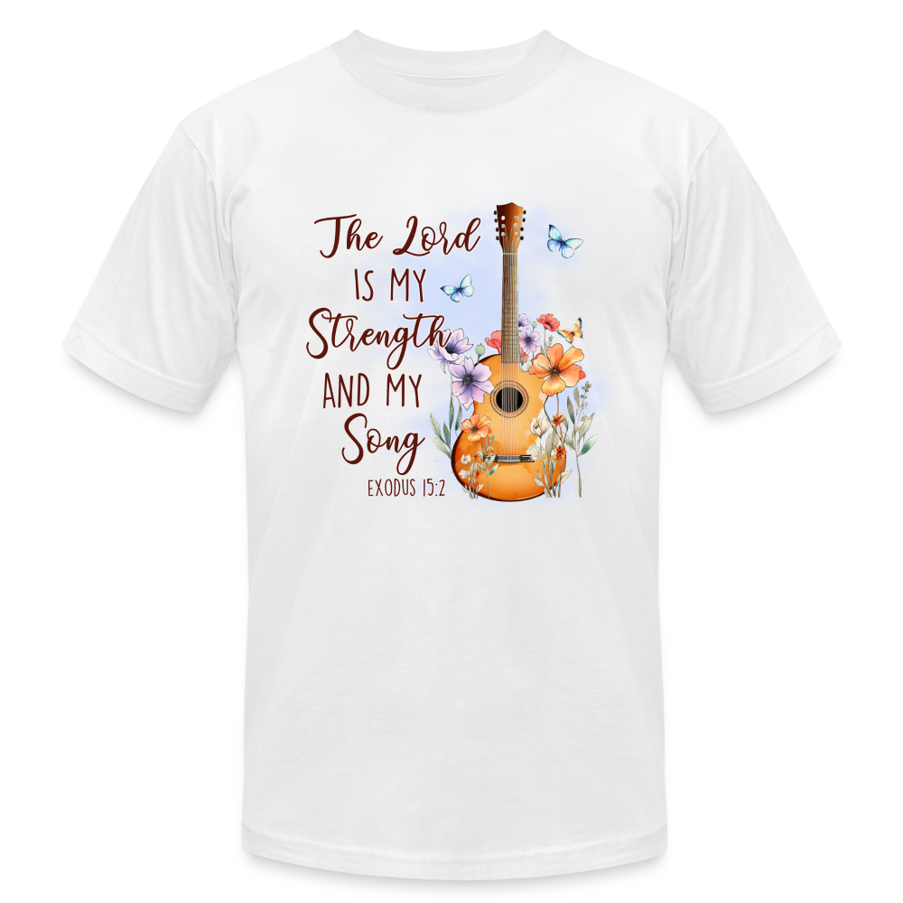 "My Strength and Song" Unisex Jersey T-Shirt by Bella + Canvas - white