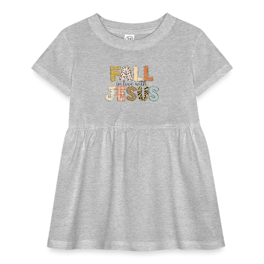 "Fall in Love with Jesus" Infant Baby Rib Dress - heather grey