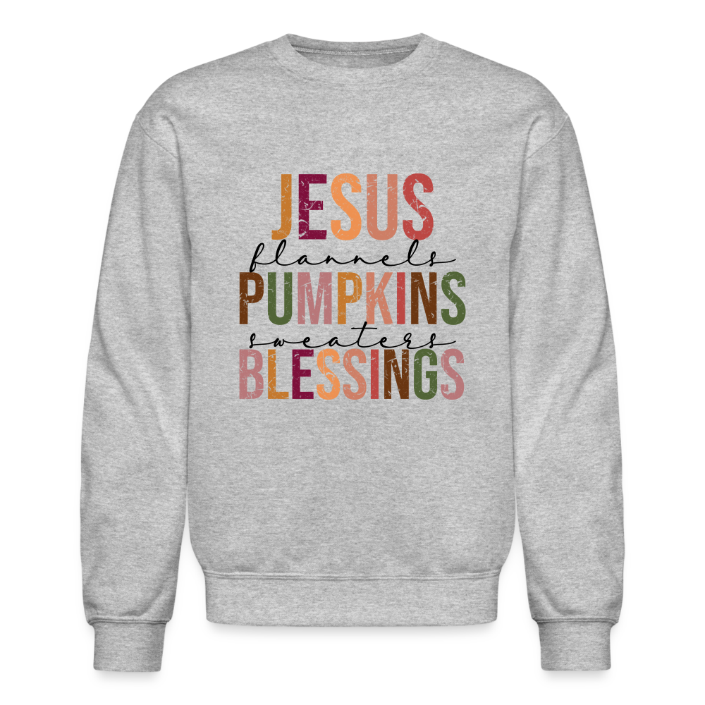 "Jesus Pumpkins Blessings" Crewneck Sweatshirt - heather gray