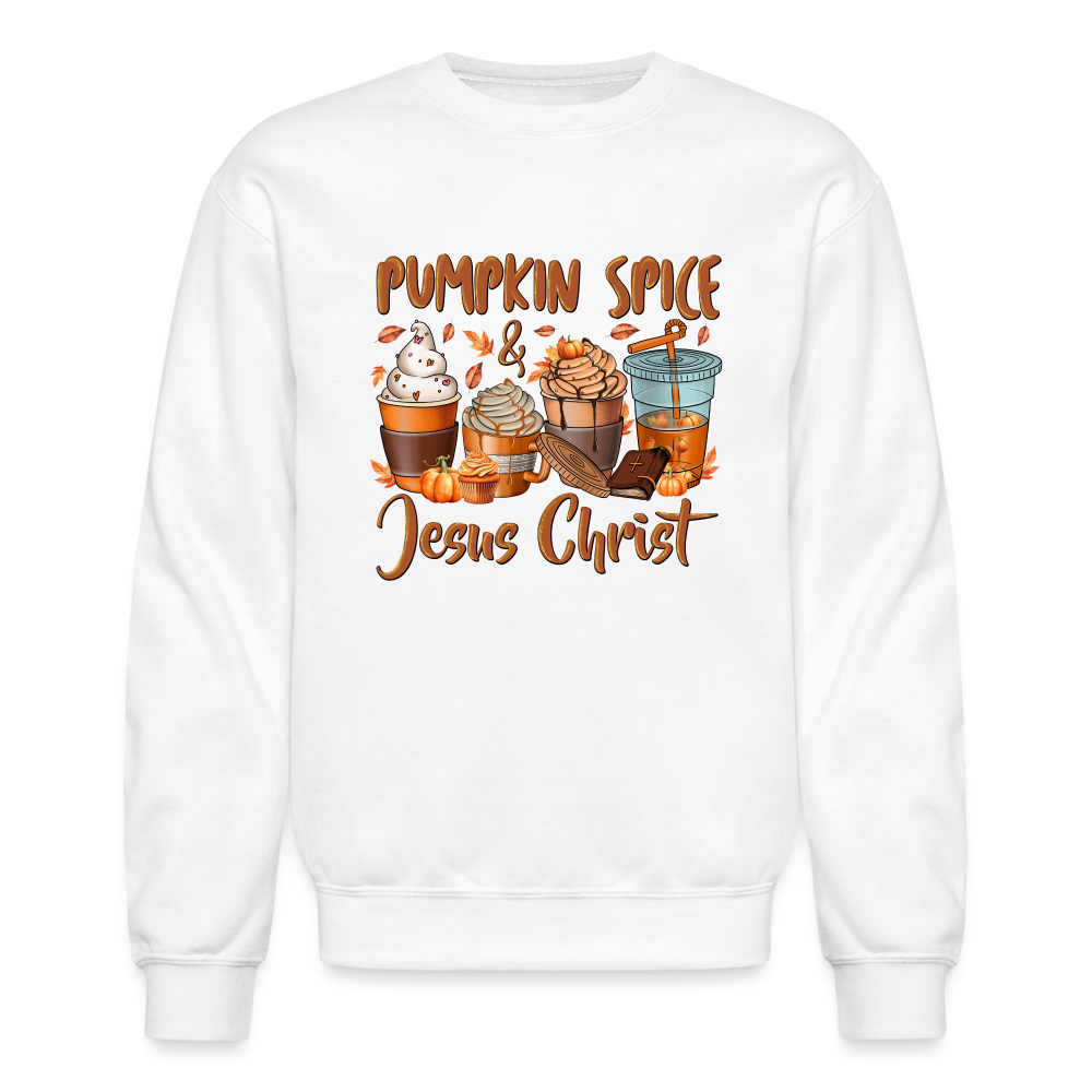 "Pumpkin Spice & Jesus Christ" Crewneck Sweatshirt - white