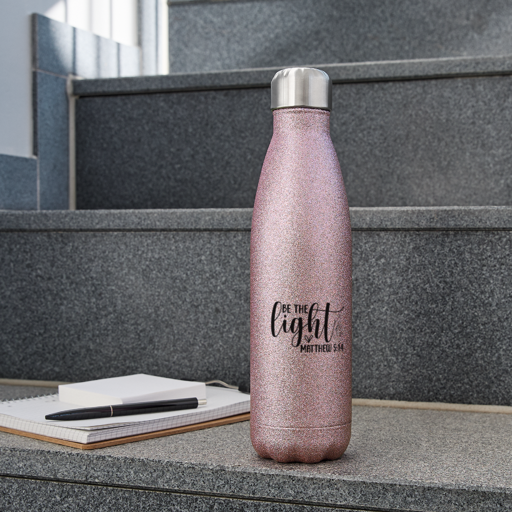 "Be The Light" Insulated Stainless Steel Water Bottle - pink glitter