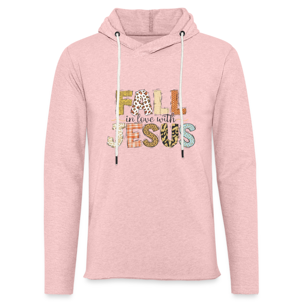 "Fall in Love with Jesus" Unisex Lightweight Terry Hoodie - cream heather pink