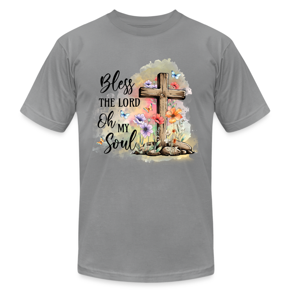 "Bless the Lord Oh My Soul" Unisex Jersey T-Shirt by Bella + Canvas - slate