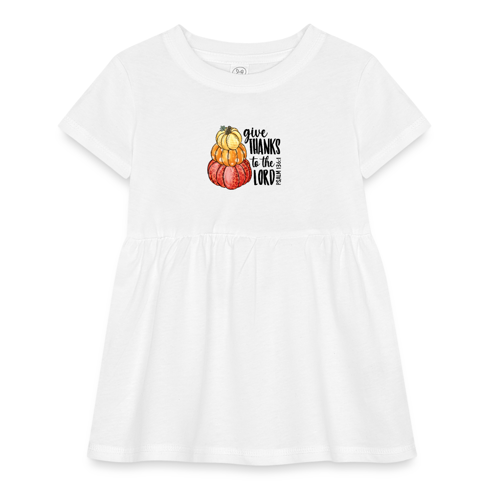 "Give Thanks to the Lord" Infant Baby Rib Dress - white