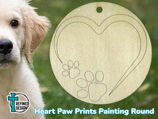 Heart Paw Prints Painting Round