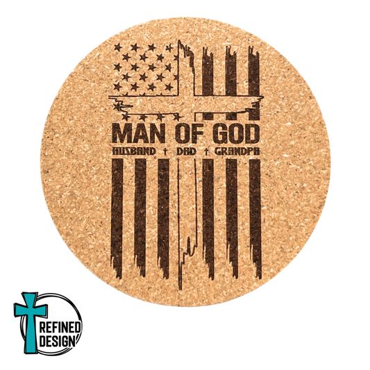 "Man of God Distressed Flag" Cork Coaster