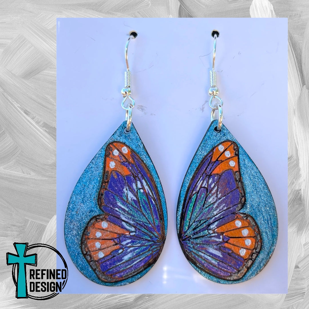 Blue, Purple & Orange Butterfly Earrings