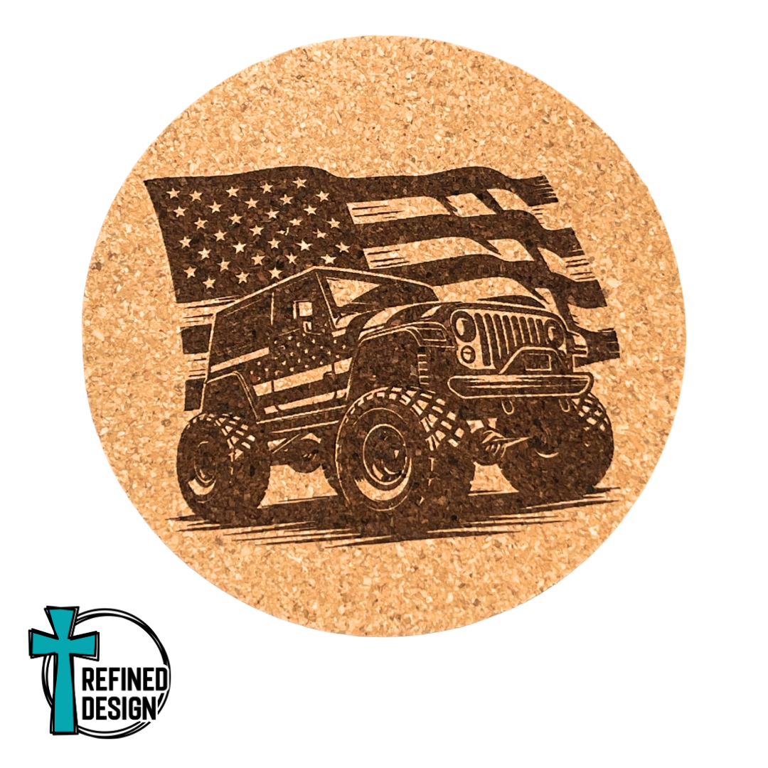 "Jeep Distressed Flag" Cork Coaster