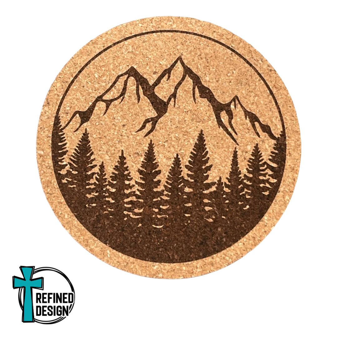 "Mountains Full Circle" Cork Coaster