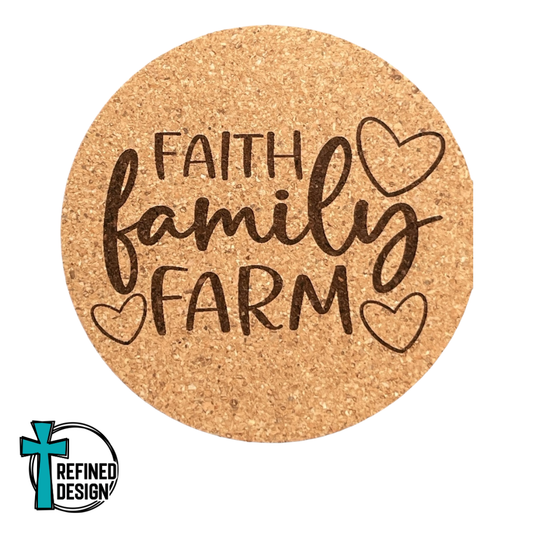 "Faith Family Farm Hearts" Cork Coaster