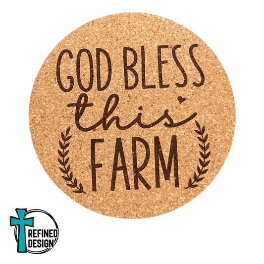 "God Bless This Farm" Cork Coaster