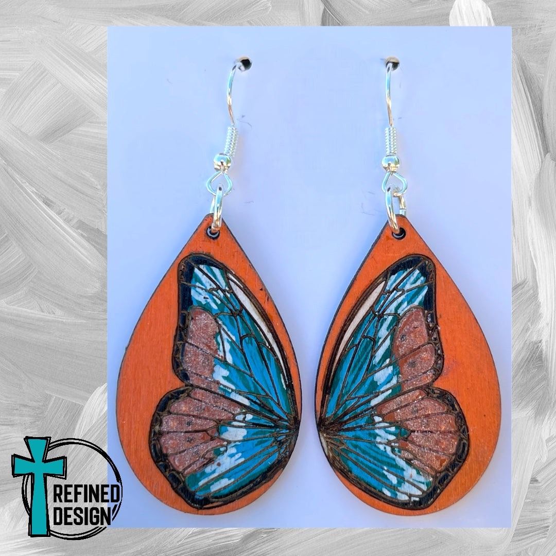 Orange & Blue Butterfly Earrings