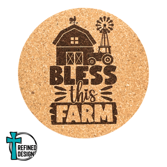 "Bless This Farm Barn" Cork Coaster