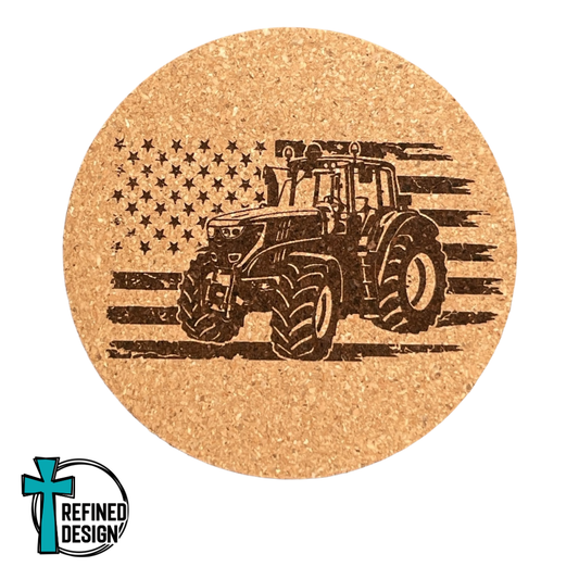 "Tractor Distressed Flag" Cork Coaster