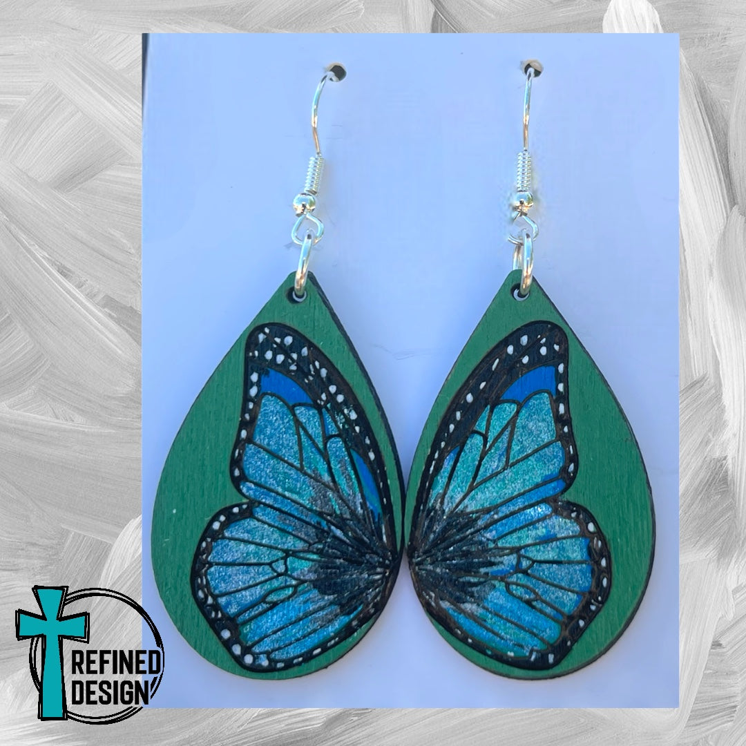 Green, Teal & Blue Butterfly Earrings