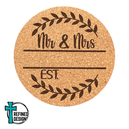 "Personalized Mr. & Mrs. Split 01" Cork Coaster