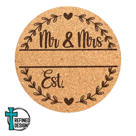 "Personalized Mr. & Mrs. Split 02" Cork Coaster