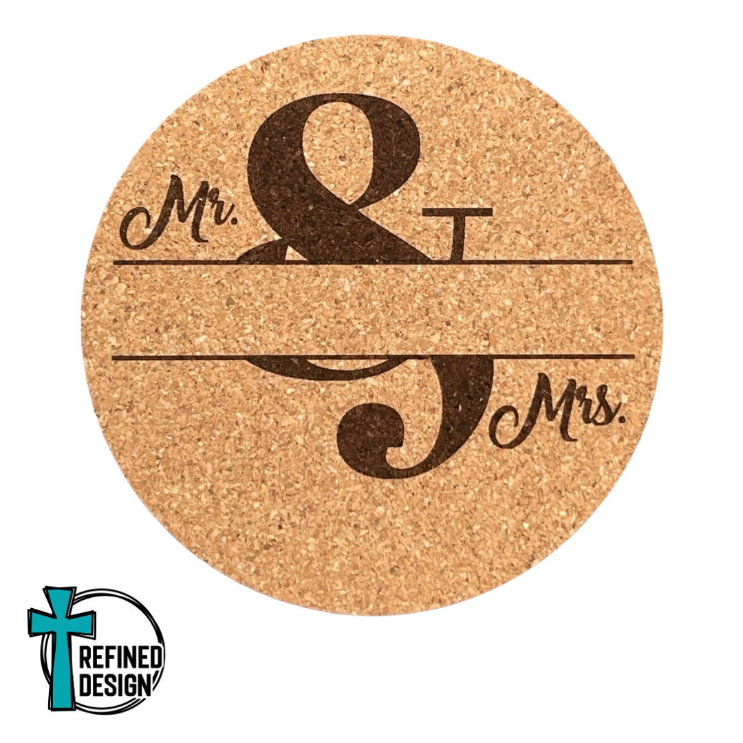 "Personalized Mr. & Mrs. Split 03" Cork Coaster