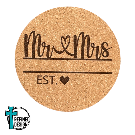 "Personalized Mr. & Mrs. Split 05" Cork Coaster