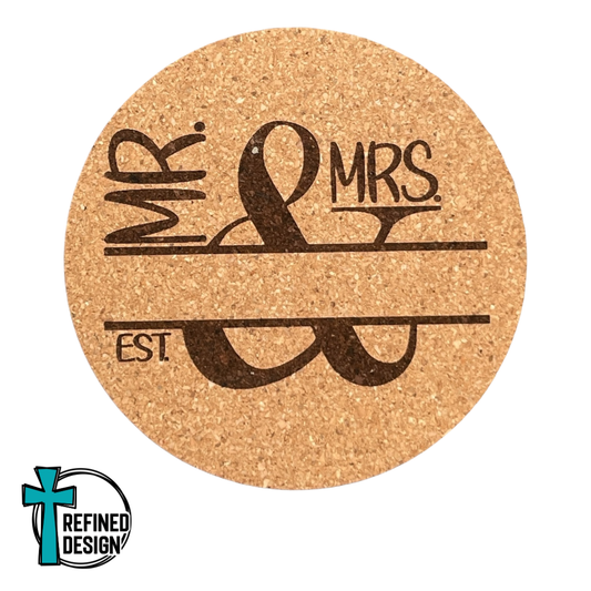 "Personalized Mr. & Mrs. Split 06" Cork Coaster