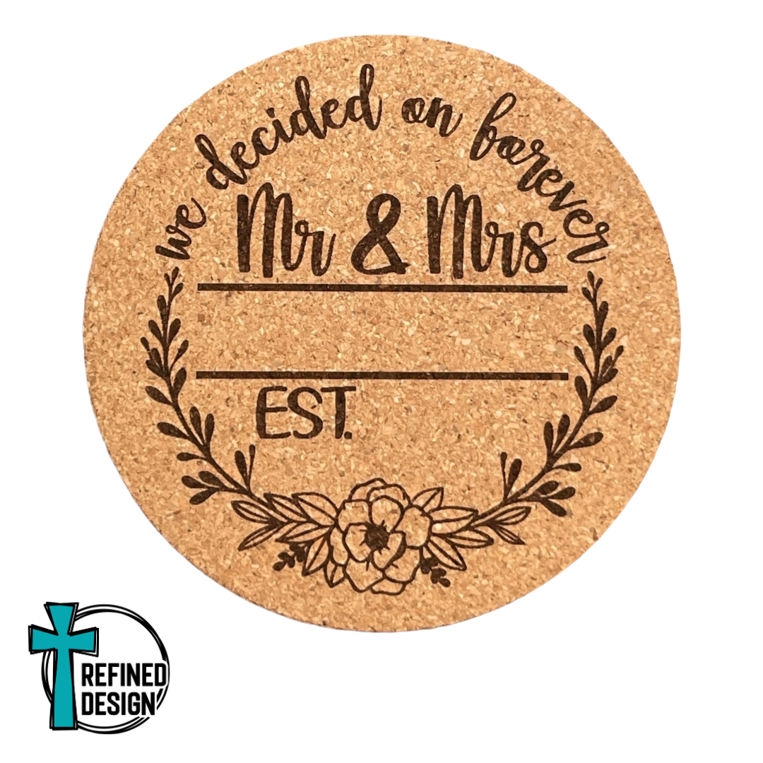 "Personalized Mr. & Mrs. Split 08" Cork Coaster