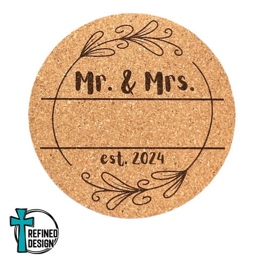 "Personalized Mr. & Mrs. Split 07" Cork Coaster