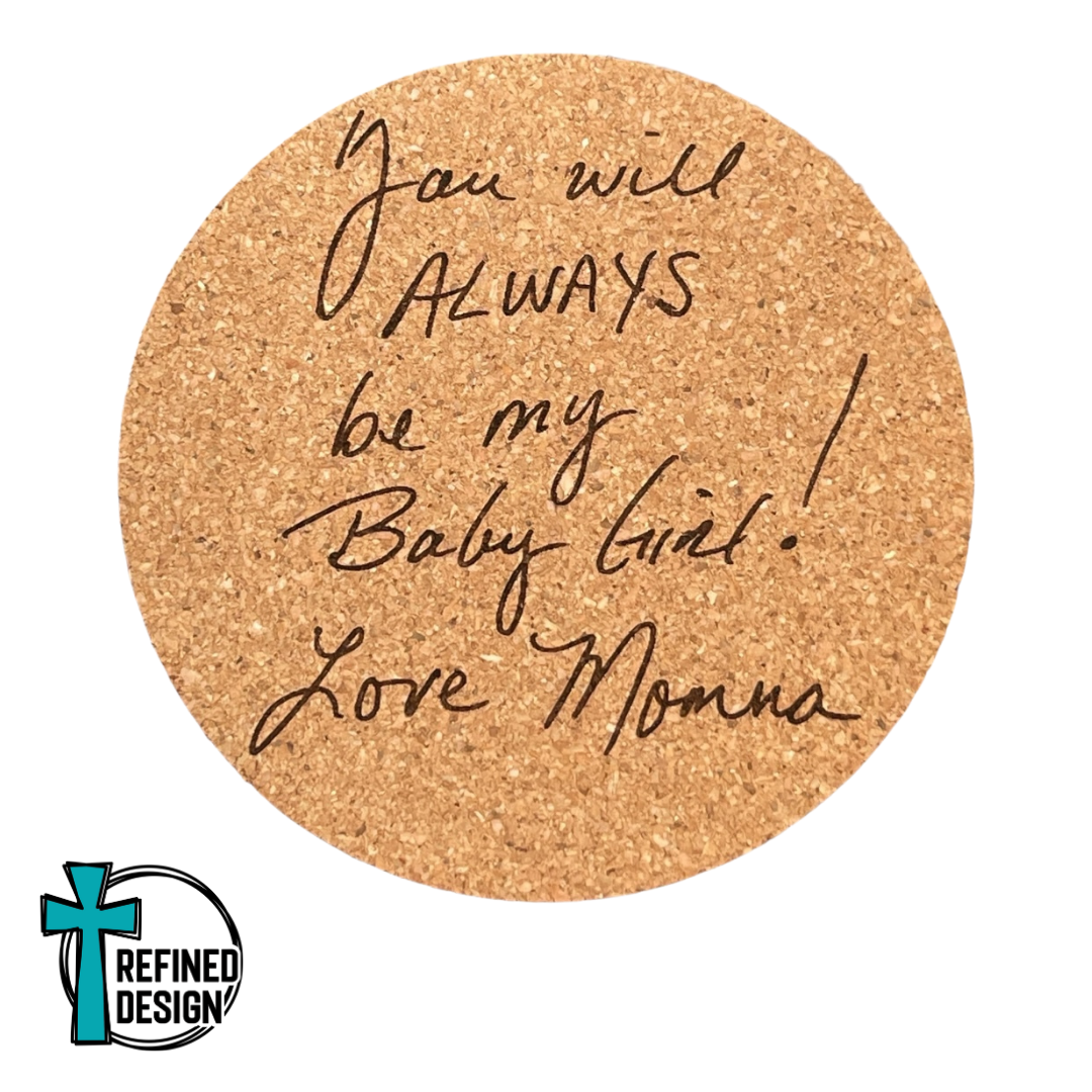 "Personalized Handwritten" Cork Coaster