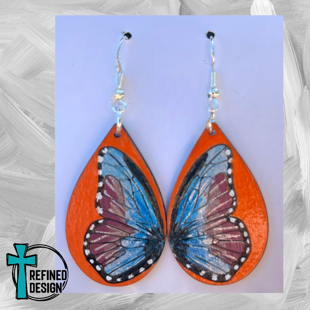 Orange, Blue & Maroon Butterfly Earrings