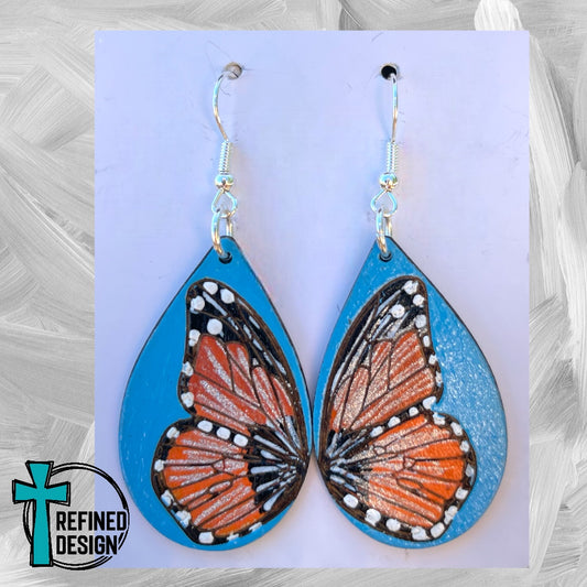 Blue, Orange & Black Butterfly Earrings