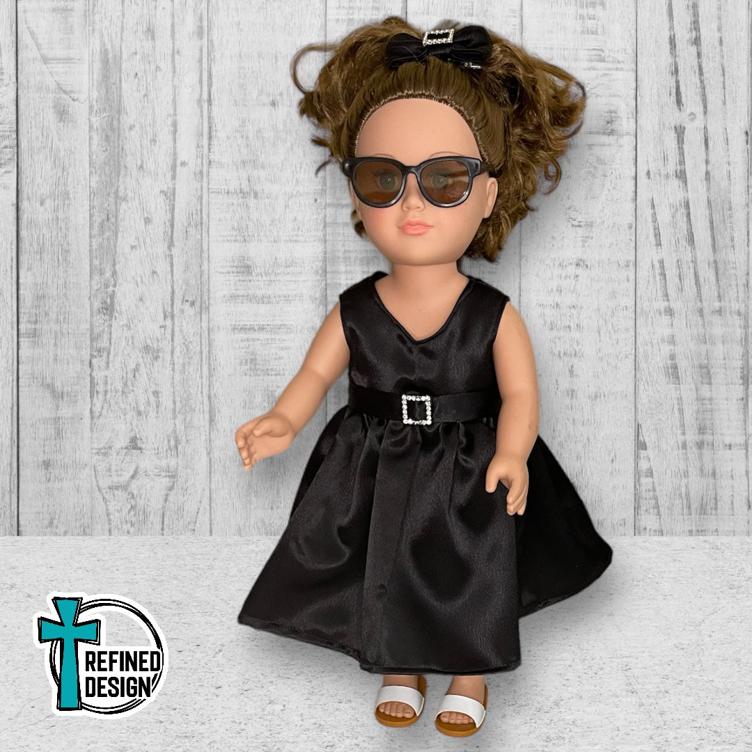 “Black Satin and Rhinestones” 18" Doll Dress and Accessories