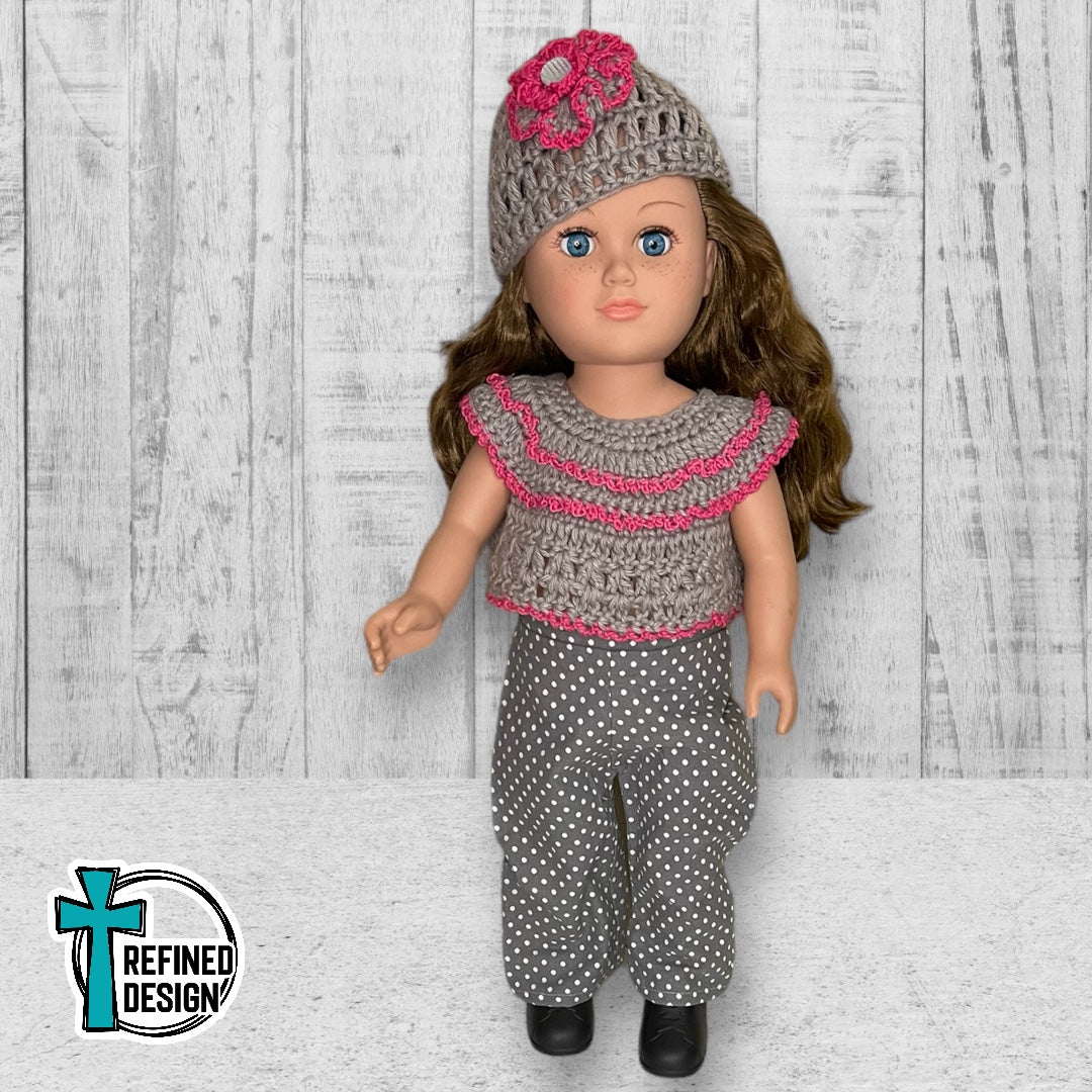 “Pink and Gray" 18" Doll Clothes and Accessories