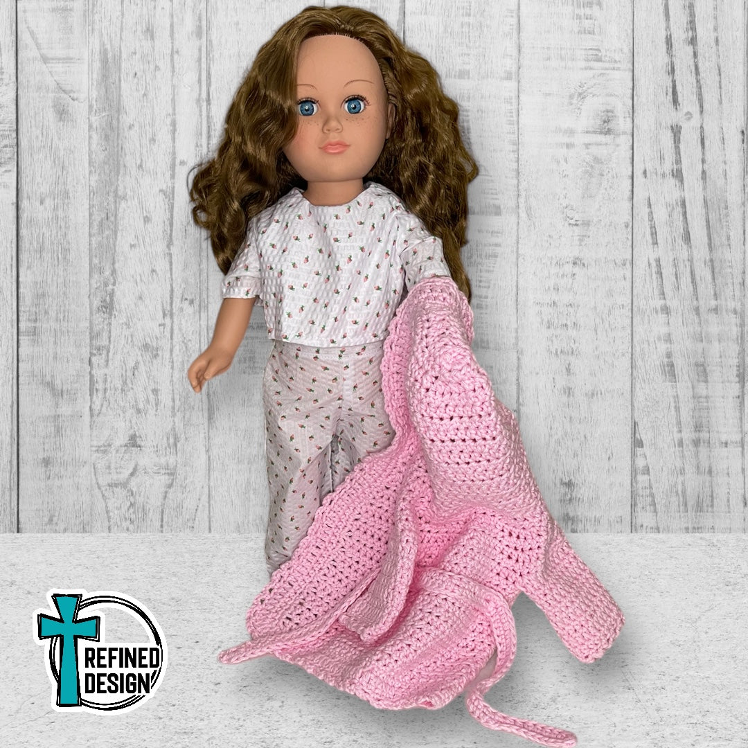 “Pink Rosebuds" 18" Doll Robe and Pajama Set