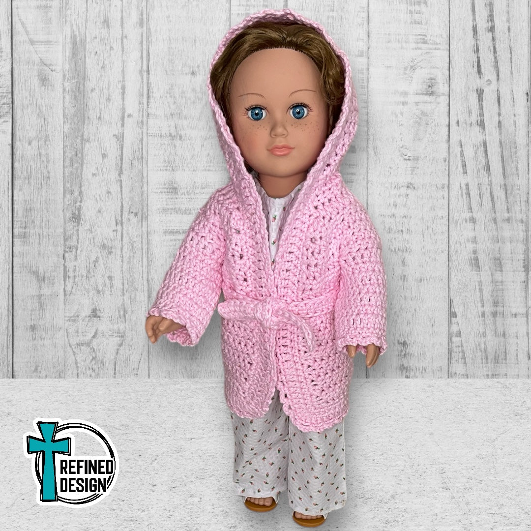 “Pink Rosebuds" 18" Doll Robe and Pajama Set