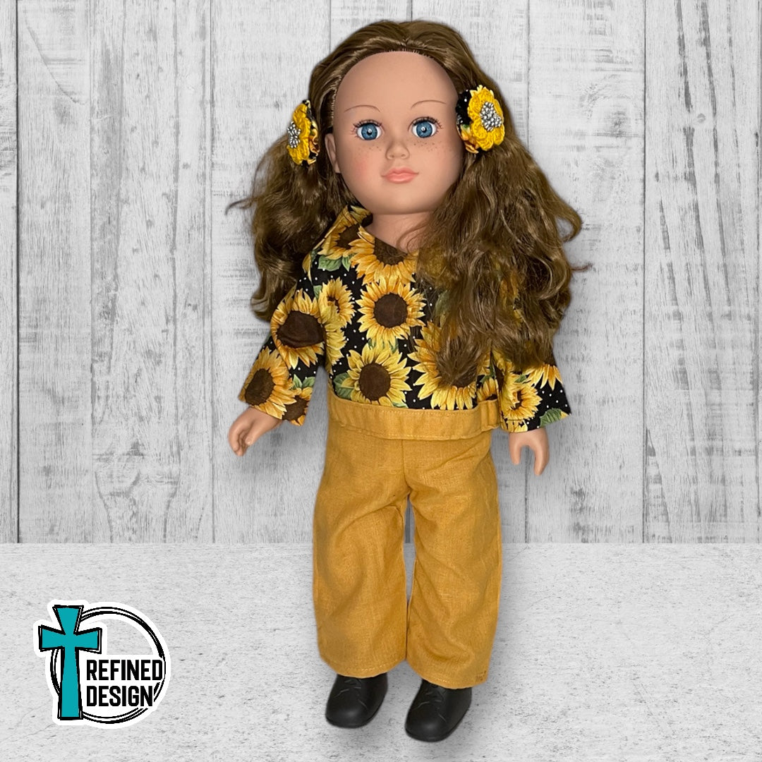 “Yellow Sunflowers" 18" Doll Clothes and Accessories