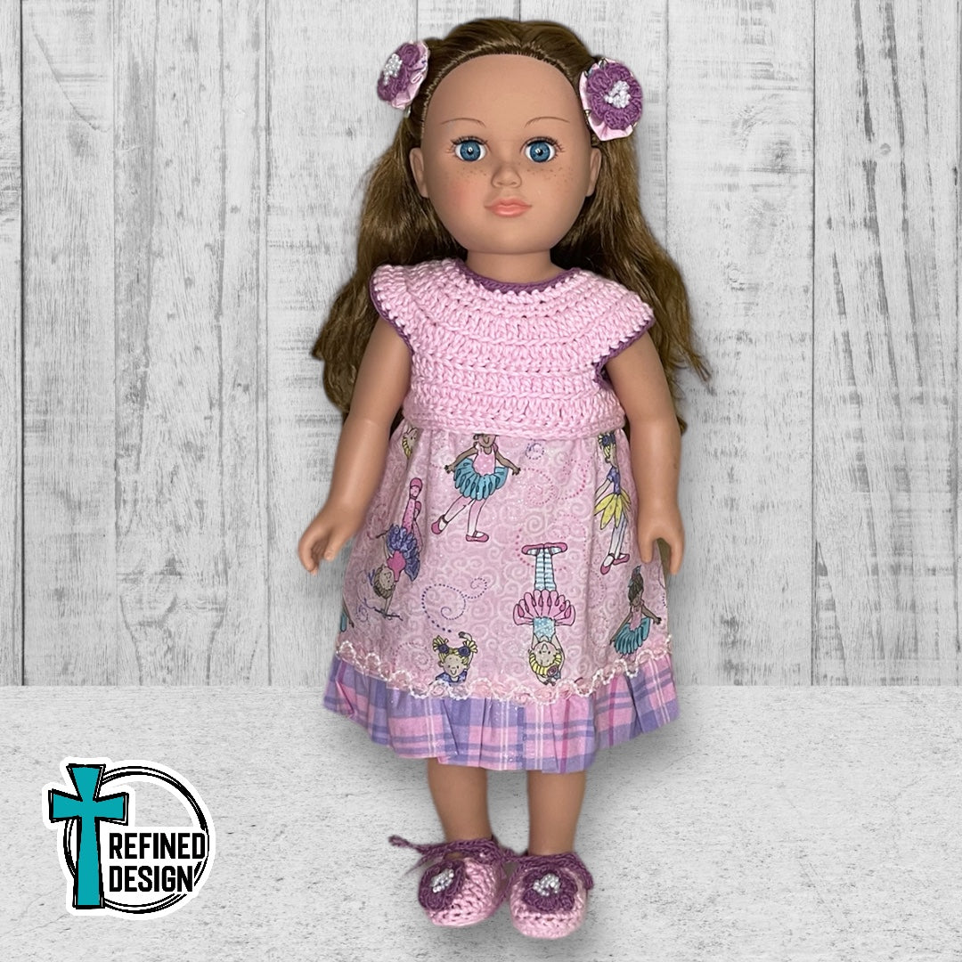 “Pink and Purple Ballerina" 18" Doll Dress and Accessories