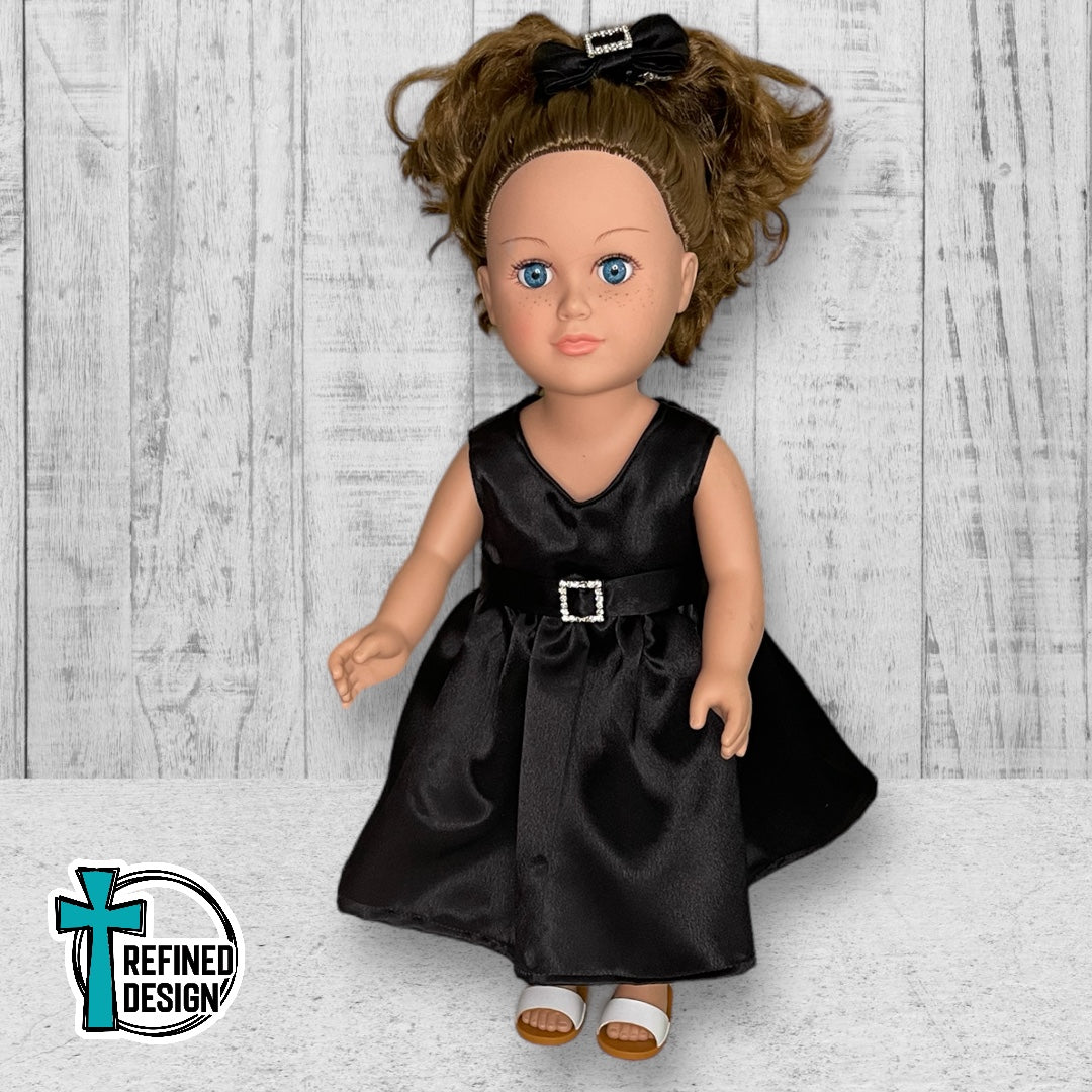 “Black Satin and Rhinestones” 18" Doll Dress and Accessories